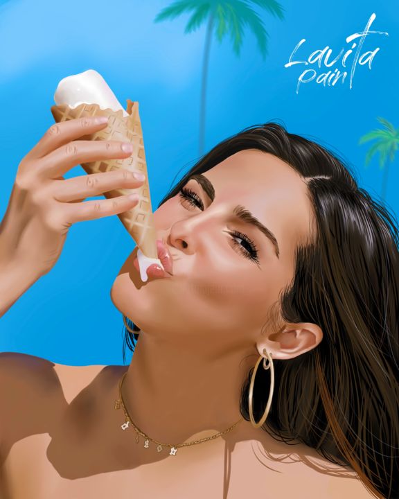 Painting titled "Ice cream" by Laima Vitolina, Original Artwork, 2D Digital Work