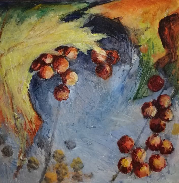 Malerei mit dem Titel "Weinlese - Spätsomm…" von Olga David, Original-Kunstwerk, Acryl Auf Keilrahmen aus Holz montiert