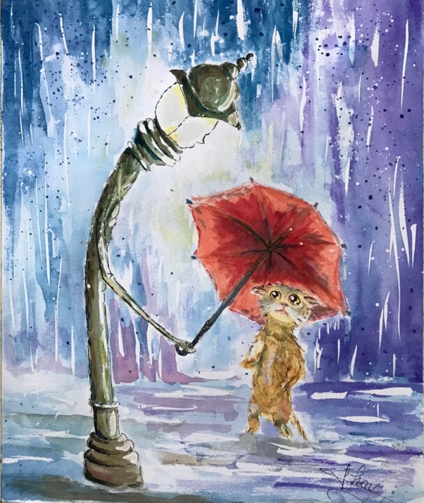Peinture intitulée "Chaton mouillé" par Marie-Noelle Chauny, Œuvre d'art originale, Aquarelle