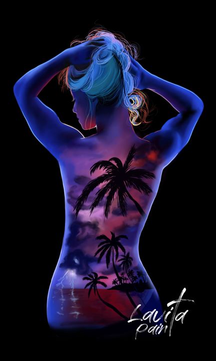 Drawing titled "Palm girl" by Lavitapaint, Original Artwork, 2D Digital Work