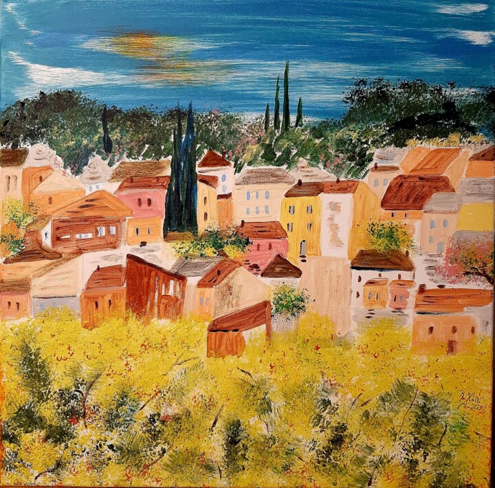 Bormes les Mimosas zur Mimosenblüte 绘画, 22.8x22.8 in