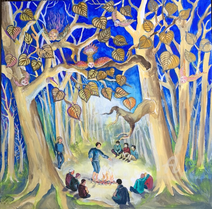 Mystères de la forêt. 绘画, 19.7x19.7 in