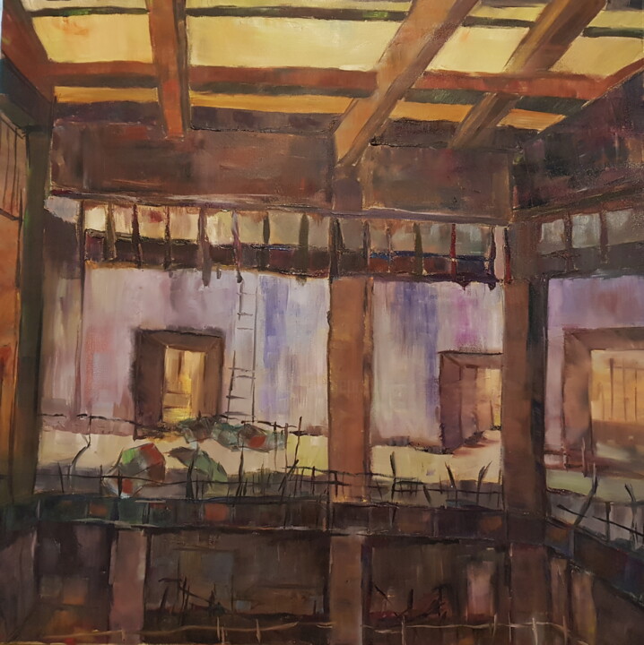 Destruction à Mosoul 绘画, 31.5x31.5 in