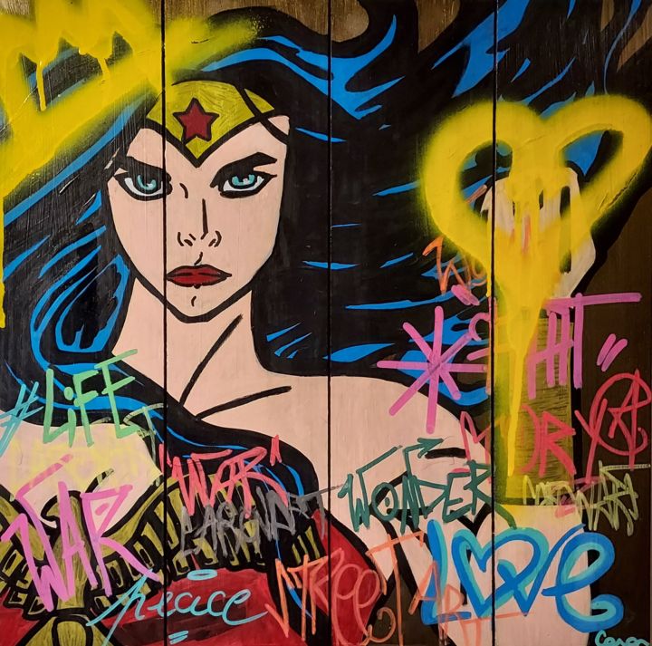 Street art "All women are wonder" 绘画, 15.8x15.8 in