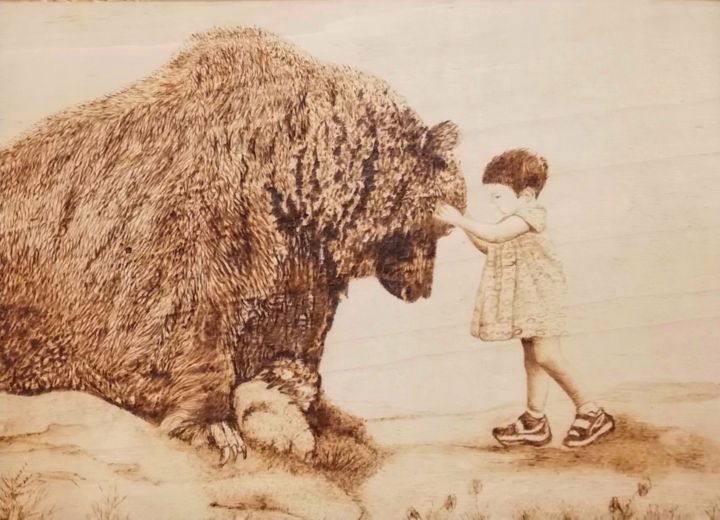 The Bear And The Little Girl, Printmaking by Murat Yilmaz | ArtMajeur
