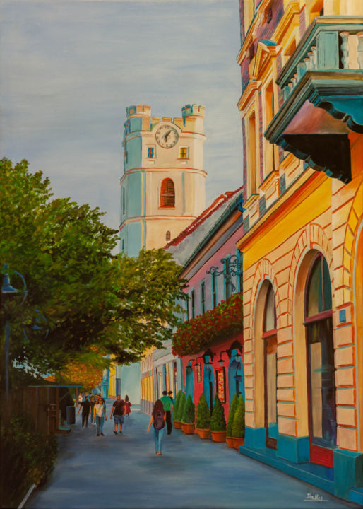 Pittura intitolato ""Csonka" church" da Ildikó Dallos-Nagy (DallosArt), Opera d'arte originale, Acrilico Montato su Telaio p…