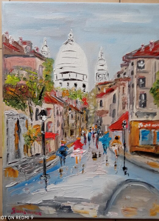 PARIS LE SACRE COEUR RUE NORVINS 绘画, 15.8x11.8 in