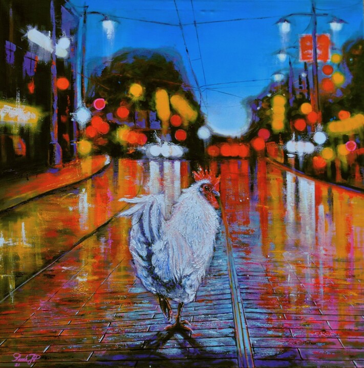 Painting titled ""Ambiance Coq-" by Jean-Pierre Parée, Original Artwork, Acrylic