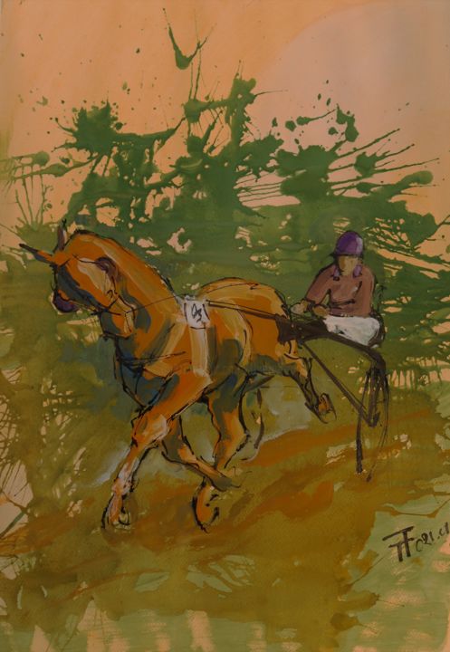 제목이 "Course à Vincennes"인 그림 Thierry Faure로, 원작, 구아슈