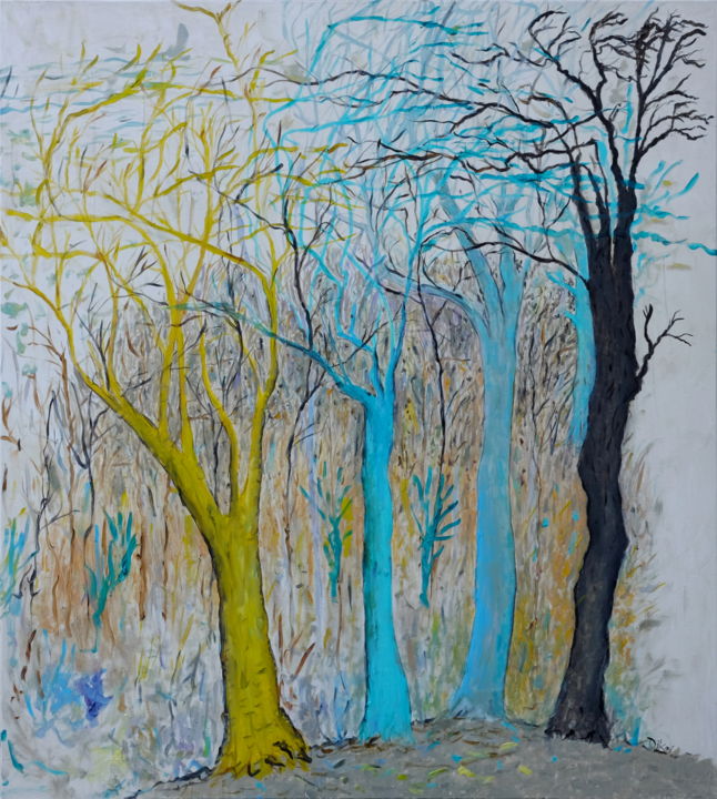 Trees on the hill Painting, 35.4x31.5 in