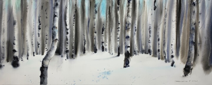 Birch Grove #4 Painting, 11.8x29.5 in