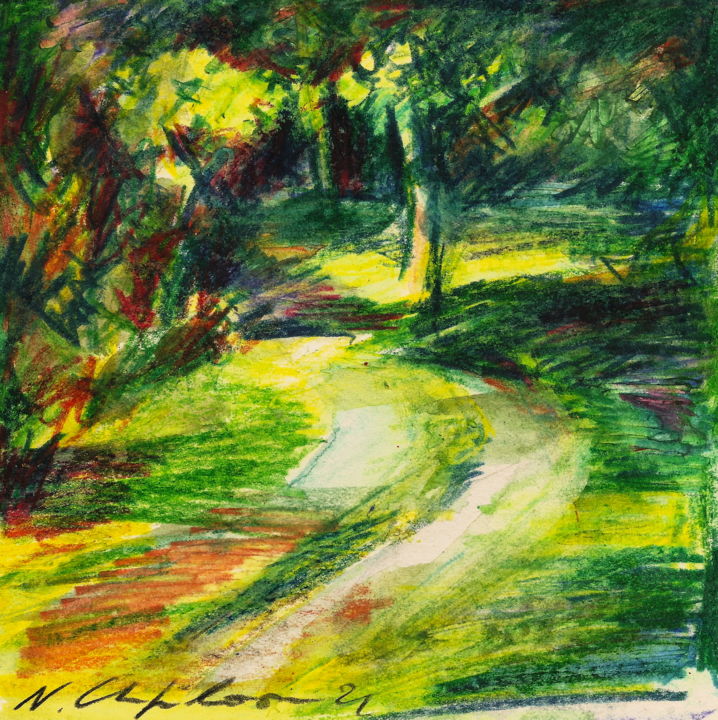 Dessin intitulée "Garden Road 1" par Nathalia Chipilova, Œuvre d'art originale, Crayon