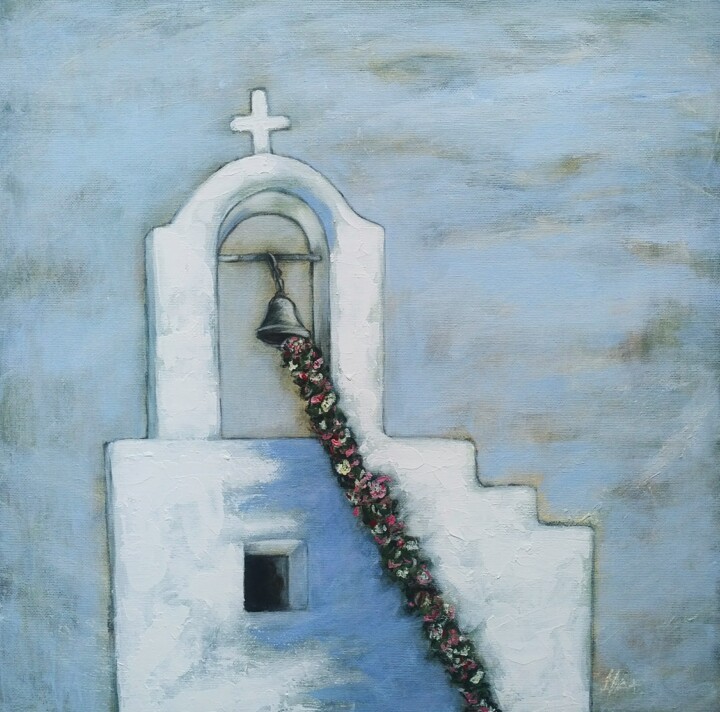 Church in Mykonos 绘画, 15.8x15.8 in