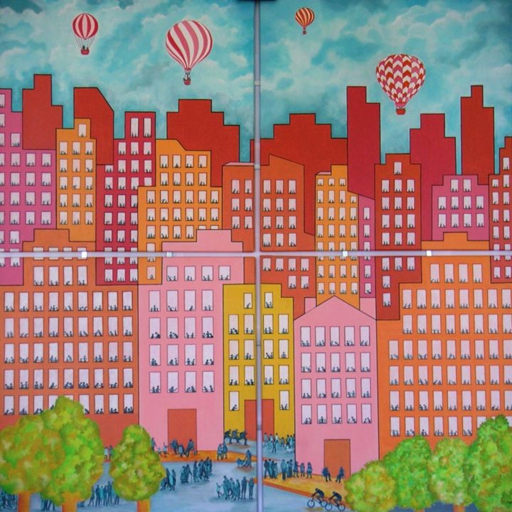 Peinture intitulée "Surpopulation - O…" par Jocelyne Deschamps-Kus, Œuvre d'art originale, Acrylique Monté sur Châssis en…
