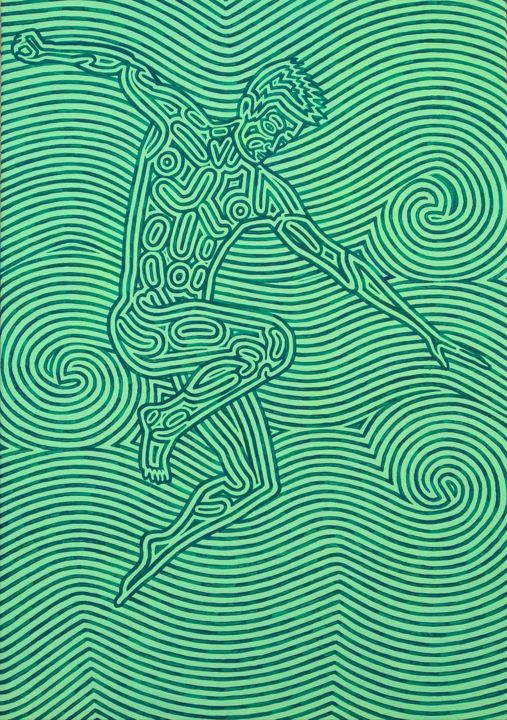 Ballerino in verde 绘画, 19.7x13.8 in