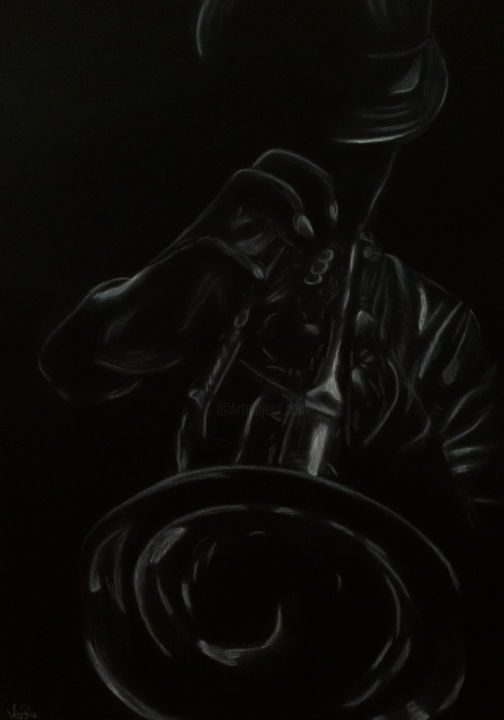 Drawing titled "Saxophone" by Marie, Original Artwork, Charcoal