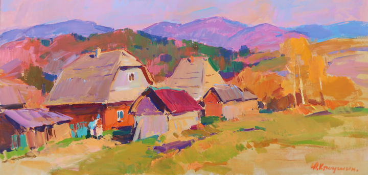 Painting titled "Bright autumn eveni…" by Aleksander Kryushyn, Original Artwork, Acrylic