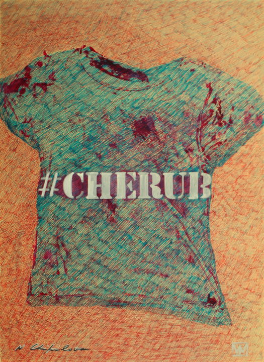 # Blue Red Cherub 绘画, 27.6x19.7 in