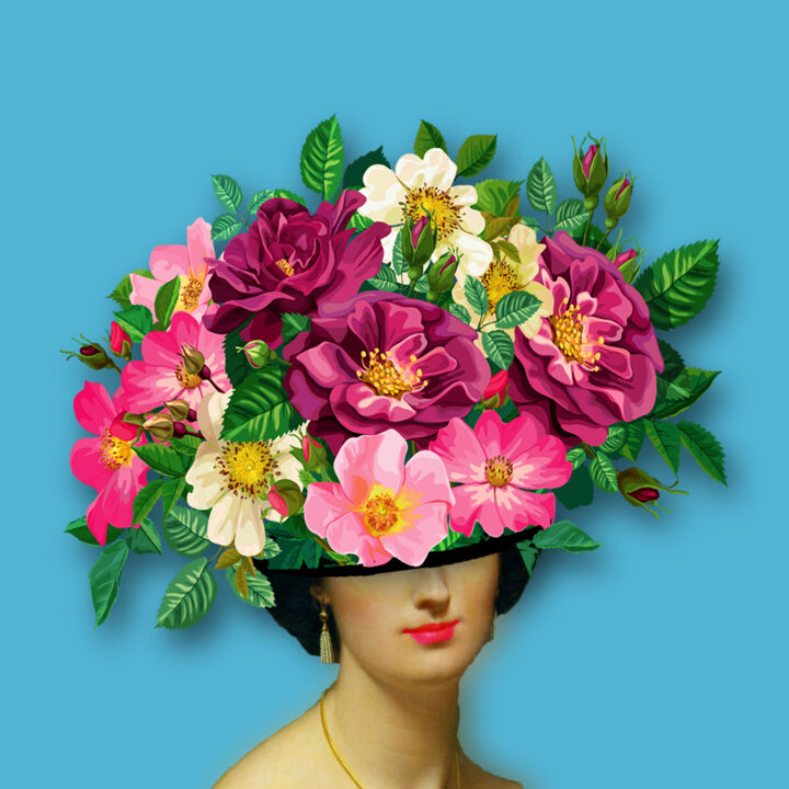 Flower Woman Surreal 绘画, 16x16 in