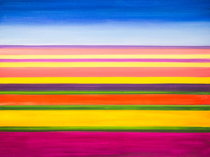 Malerei mit dem Titel "Tulpenfelder * Fiel…" von Jutta Blühberger, Original-Kunstwerk, Gouache