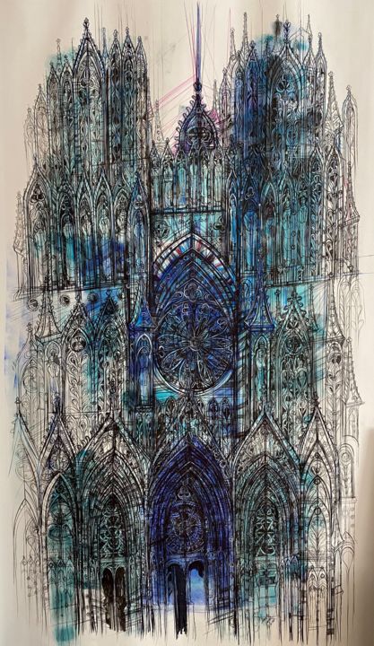 Cathedral Notre-Dame de Reims 绘画, 61.8x36.6 in