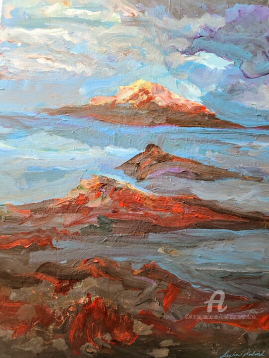Painting titled "Kuriru retto (クリル列島)" by Andrew Walaszek, Original Artwork, Acrylic Mounted on Wood Stretcher frame