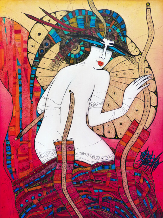 Peinture intitulée "Le parapluie 80x60…" par Albena Vatcheva, Œuvre d'art originale, Huile Monté sur Châssis en bois