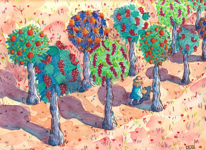 Disegno intitolato "The paradise of Sér…" da Laure Maniere, Opera d'arte originale, Acquarello