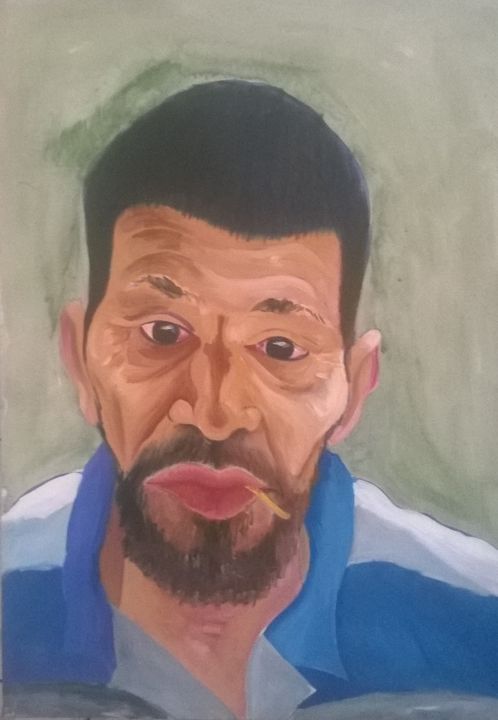 Painting titled "Lauro com macarrão" by Mauricio Santos, Original Artwork, Acrylic