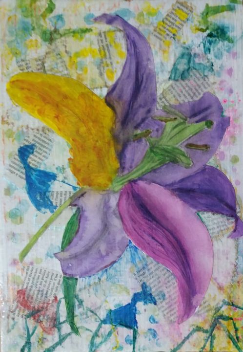 Peinture intitulée "fleur multicolore" par Pascale Coutoux, Œuvre d'art originale, Aquarelle
