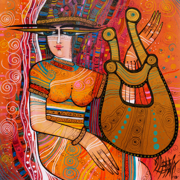 Peinture intitulée "La lyre 50x50 cm" par Albena Vatcheva, Œuvre d'art originale, Huile Monté sur Châssis en bois