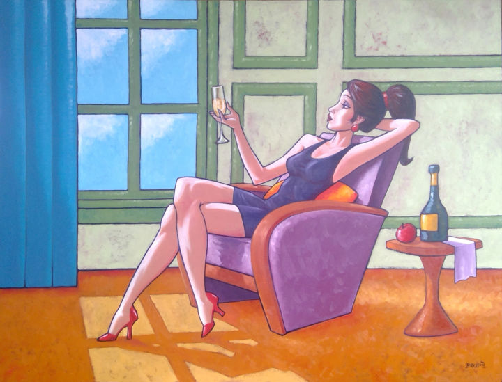 Painting titled "Champagne Bliss" by François Brisson, Original Artwork, Oil Mounted on Wood Stretcher frame