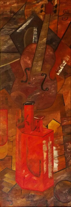 Pittura intitolato "Cello mit Flasche" da Harry, Opera d'arte originale, Olio