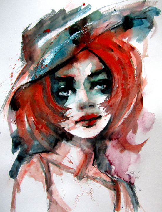 Portrait of a girl with hat 绘画, 25.6x19.7 in