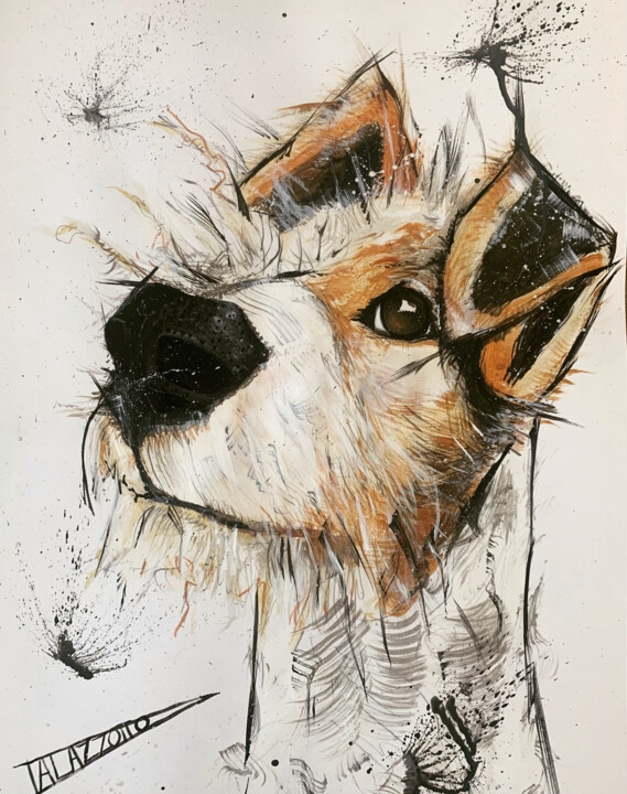 Fox le terrier(chien) 绘画, 23.6x17.7 in