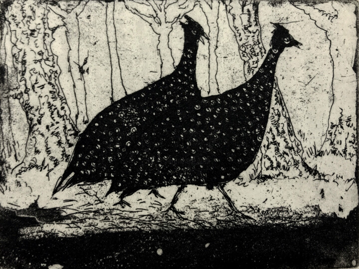 Guinea Fowl 印花与版画, 3.4x4.5 in