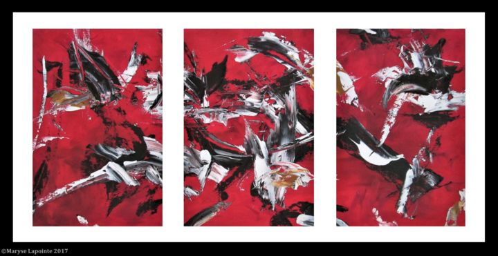 Peinture intitulée "Triptyque Crash rou…" par Maryse Lapointe, Œuvre d'art originale, Huile