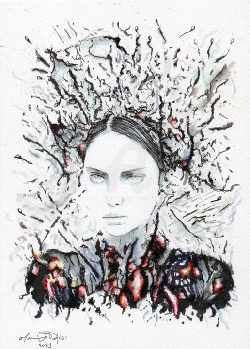 Drawing titled "Monna Lisa" by Maurizio Puglisi, Original Artwork, Ink