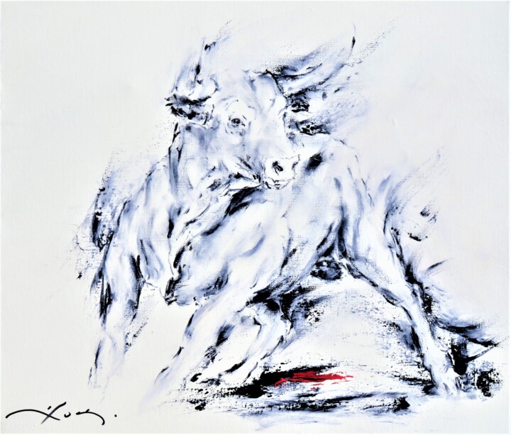 442_un peu de sang pour faire un peu de boue (Toros-Brel) 绘画, 18.1x21.7 in