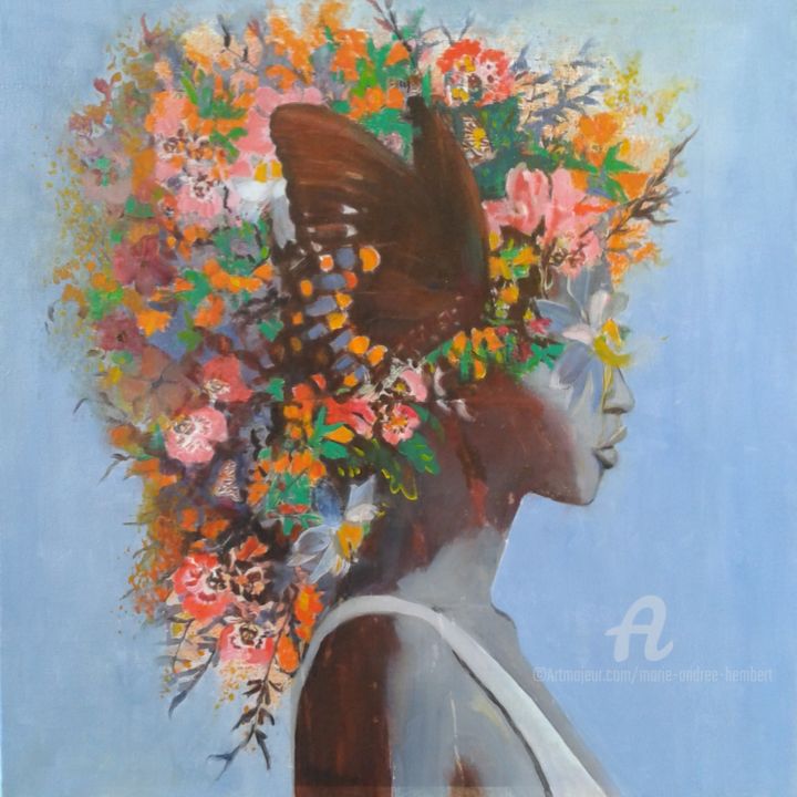 Peinture intitulée "Portrait mexicaine" par Marie Andrée Hembert, Œuvre d'art originale, Huile Monté sur Châssis en bois