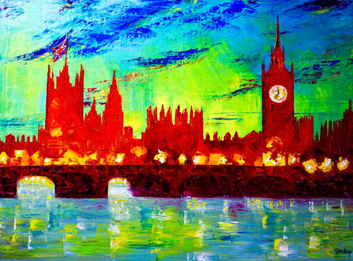 London in red color 绘画, 23.6x31.5 in