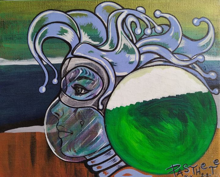 Cosmonaute Alien 绘画, 9.5x11.8 in