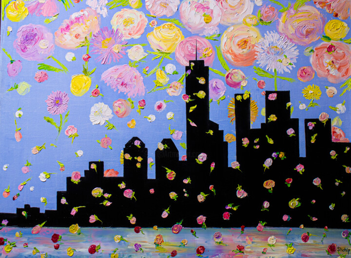 New York. Blooming skies 绘画, 23.6x31.5 in