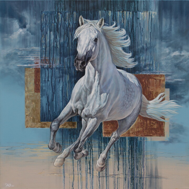 White horse 绘画, 23.6x23.6 in