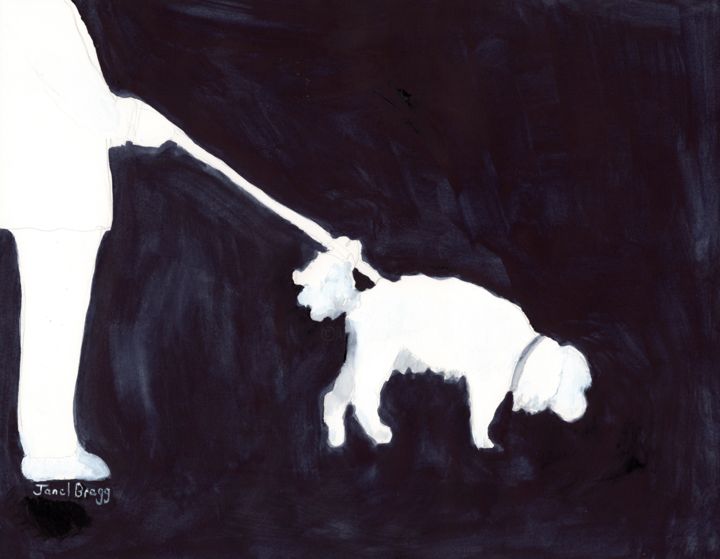 Man Walking His Dog in Indigo III 绘画, 11x14 in