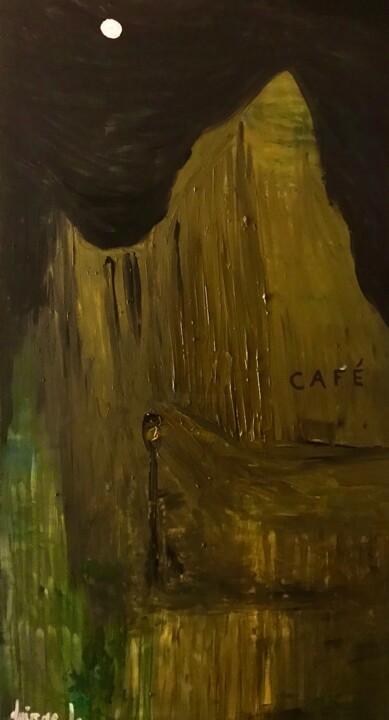 Le Café de la rue haute. 绘画, 39.4x19.7 in