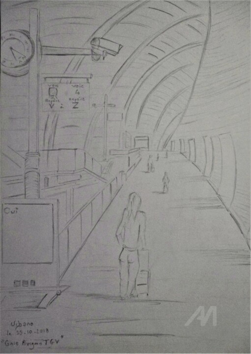 Gare TGV Avignon Drawing, 16.1x11.8 in