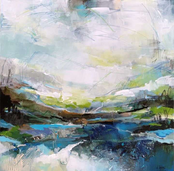 Painting titled "Spring at the lake" by Irina Laube, Original Artwork, Acrylic