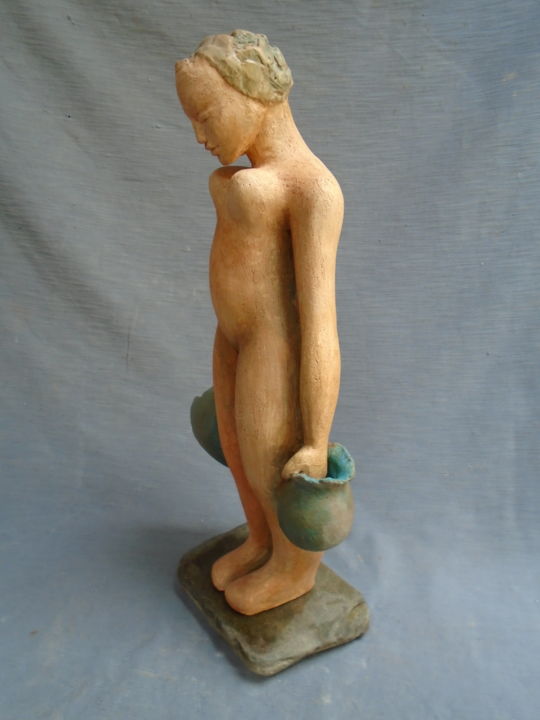 Porteuse d'eau, terre cuite patinée et oxydes 雕塑, 16.5x7.9 in