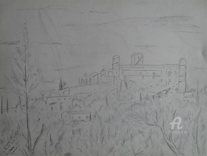 Château du Barroux Drawing, 11.8x16.1 in